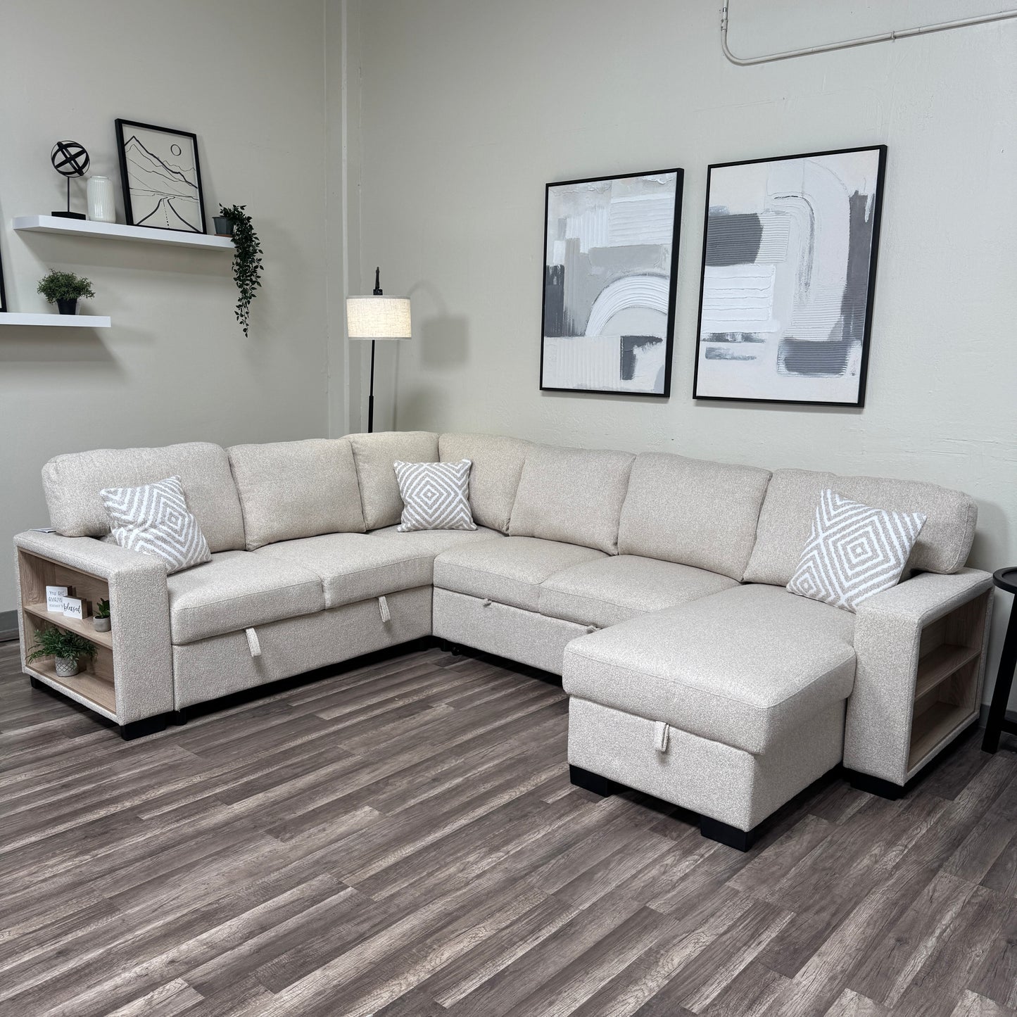 New Atlantic Beige Sectional Sleeper with Storage