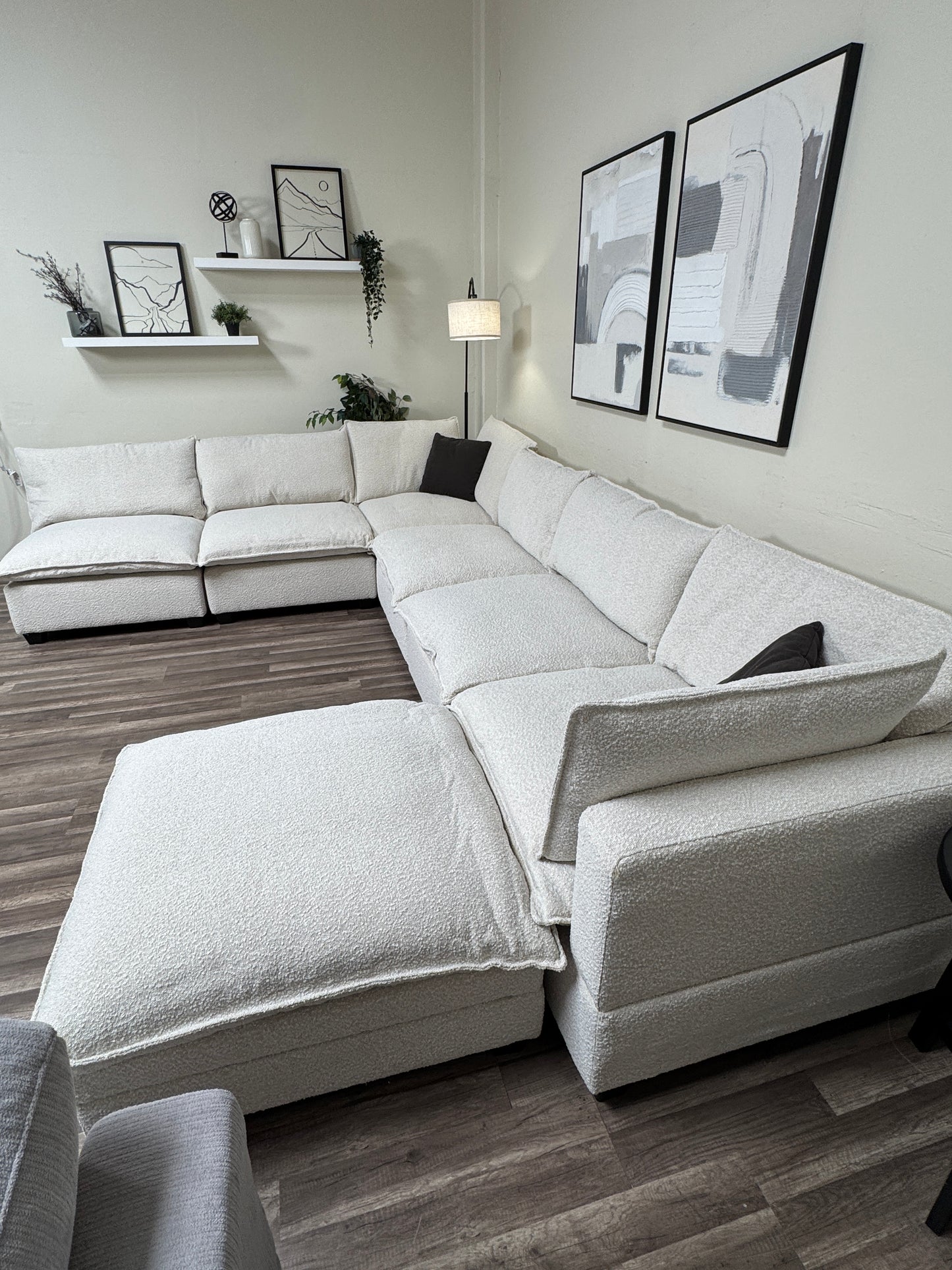 New In Box Boucle Cloud Modular Sectional - 7 Piece