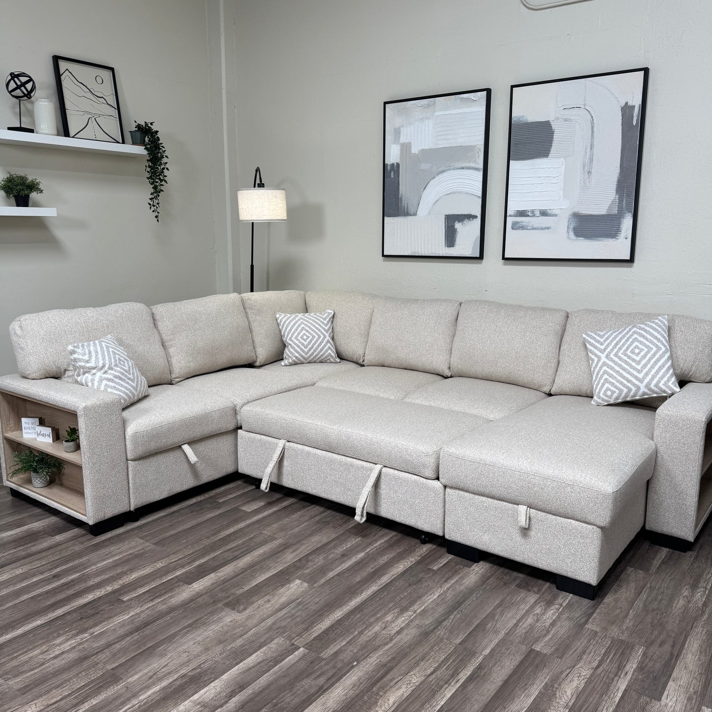 New Atlantic Beige Sectional Sleeper with Storage