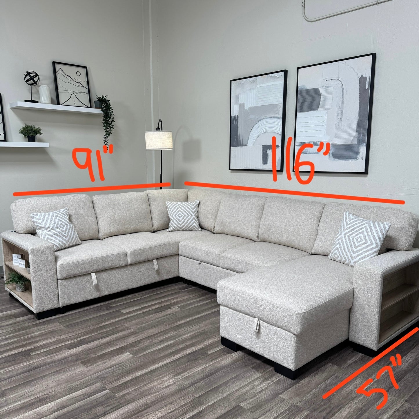 New Atlantic Beige Sectional Sleeper with Storage