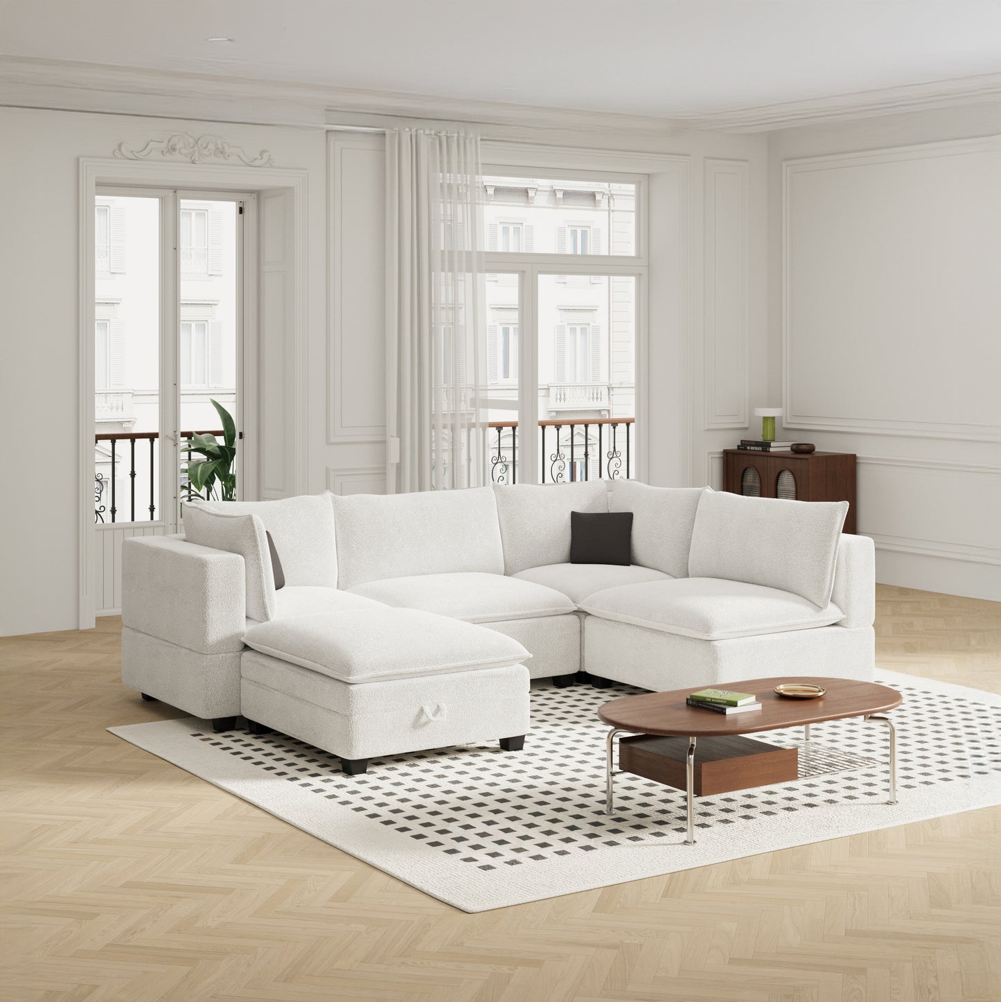 New In Box Cloud Boucle Modular Sectional - 5 Piece