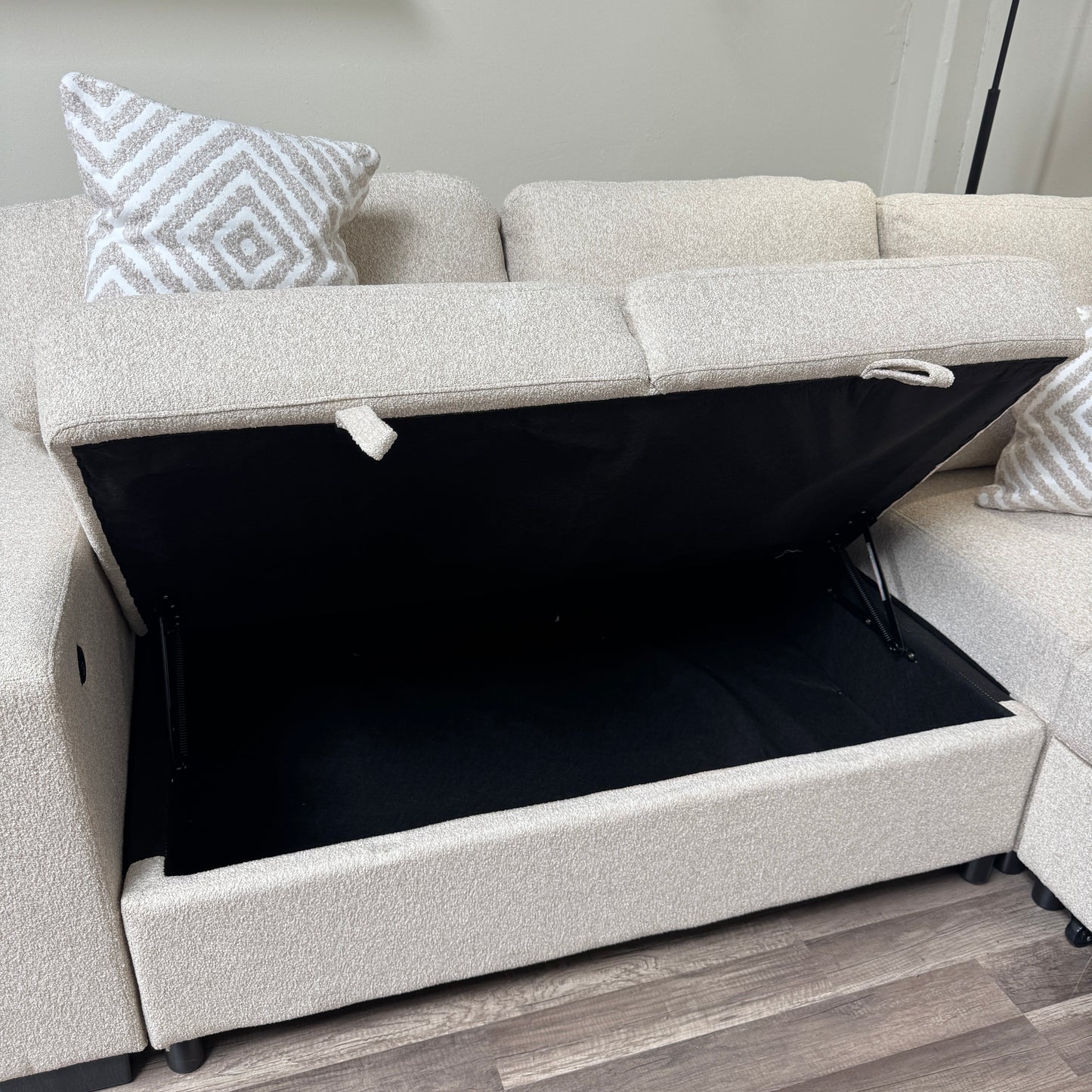 New Atlantic Beige Sectional Sleeper with Storage