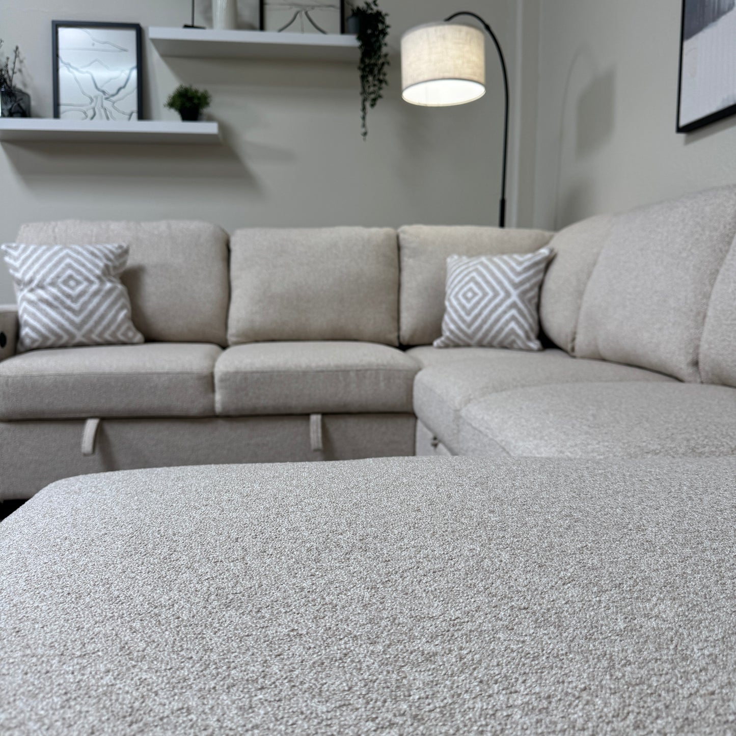 New Atlantic Beige Sectional Sleeper with Storage