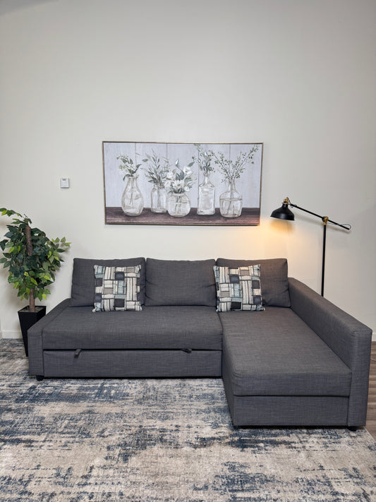 Gray IKEA Sectional Couch with Sleeper and Storage