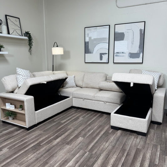 New Atlantic Beige Sectional Sleeper with Storage