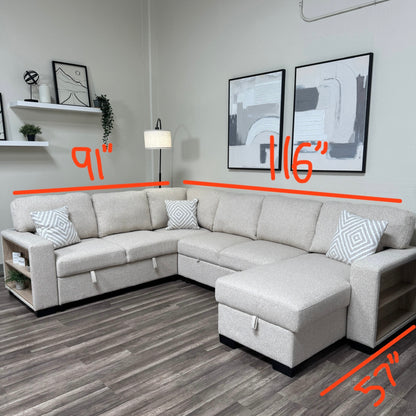 New Atlantic Beige Sectional Sleeper with Storage